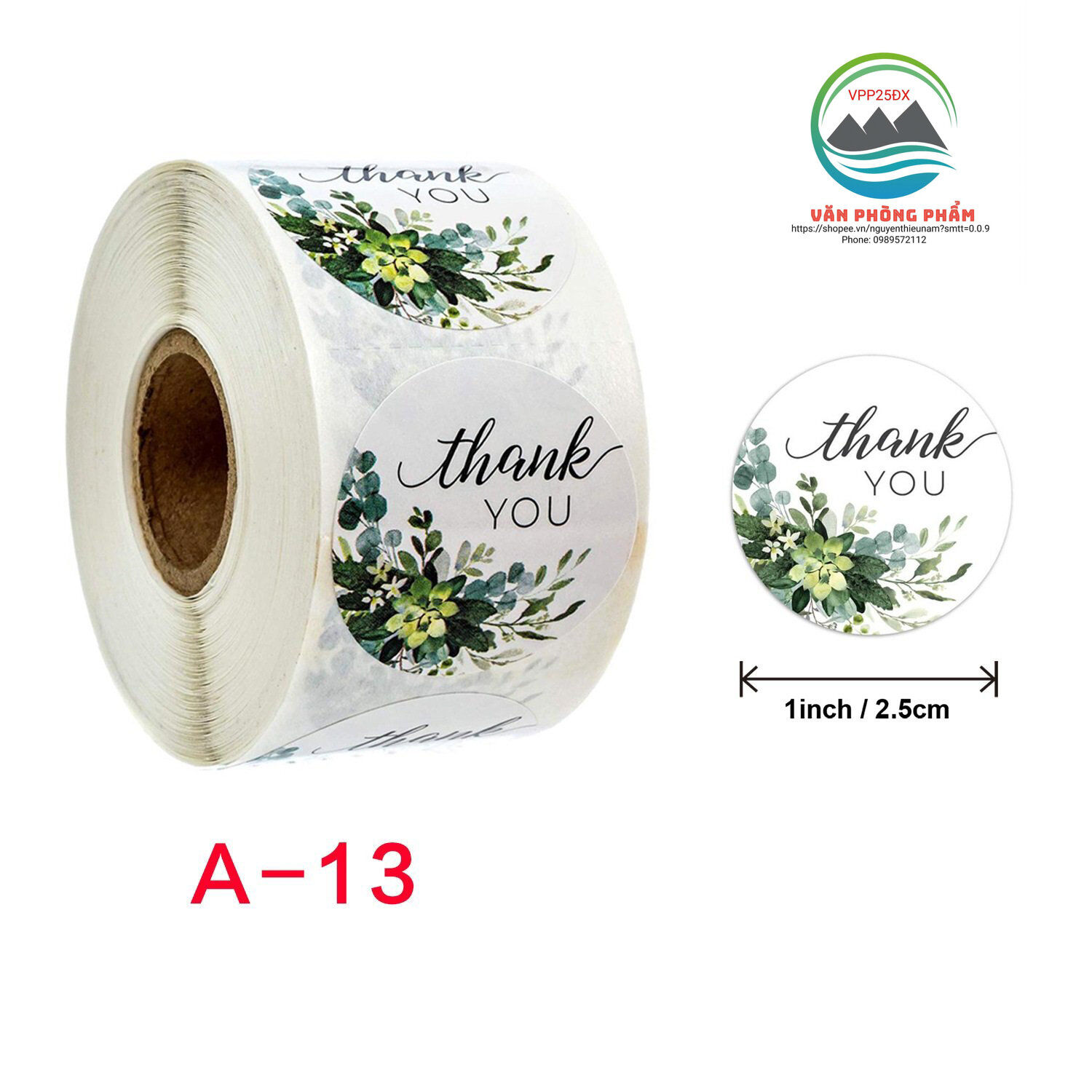 Tem dán sticker Thank you (1 cuộn 500 tem,kích thước 2.5cm).