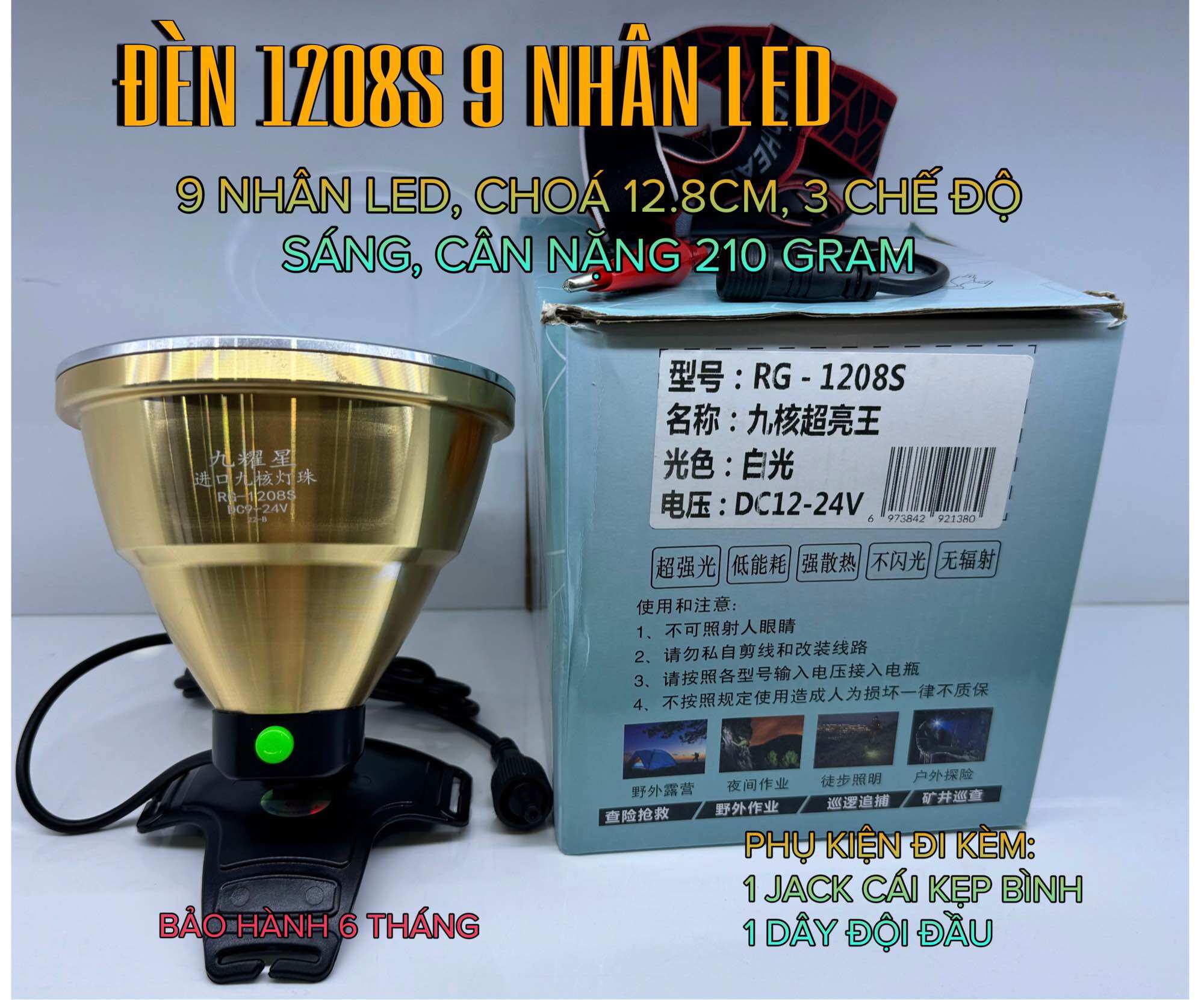  Đèn soi nấm mối P90 1208s phiên bản 9 nhân Led chuyên dụng sôi nấm mối phù hợp đi rừng bắt ếch bắt rết soi cá đi biển 