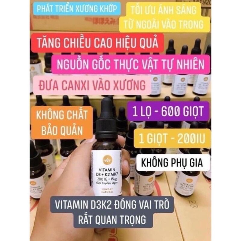 Vitamin D3 K2 MK7 Sunday natural - Đức