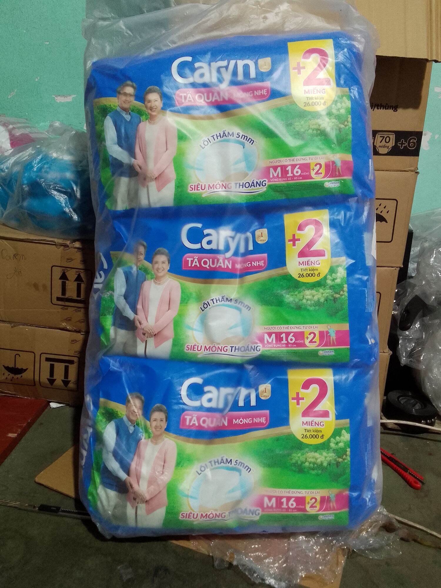 (Tặng 2 miếng) Tã quần người già Caryn size  M 16 +2 miếng ( vòng hong 60-85cm)