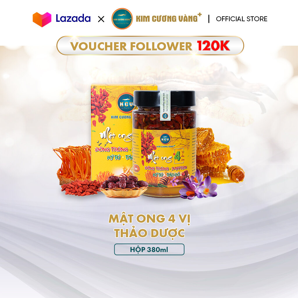 Mật ong 4 vị đông trùng hạ thảo táo đỏ kỷ tử saffron dưỡng da kim cương vàng 380ml