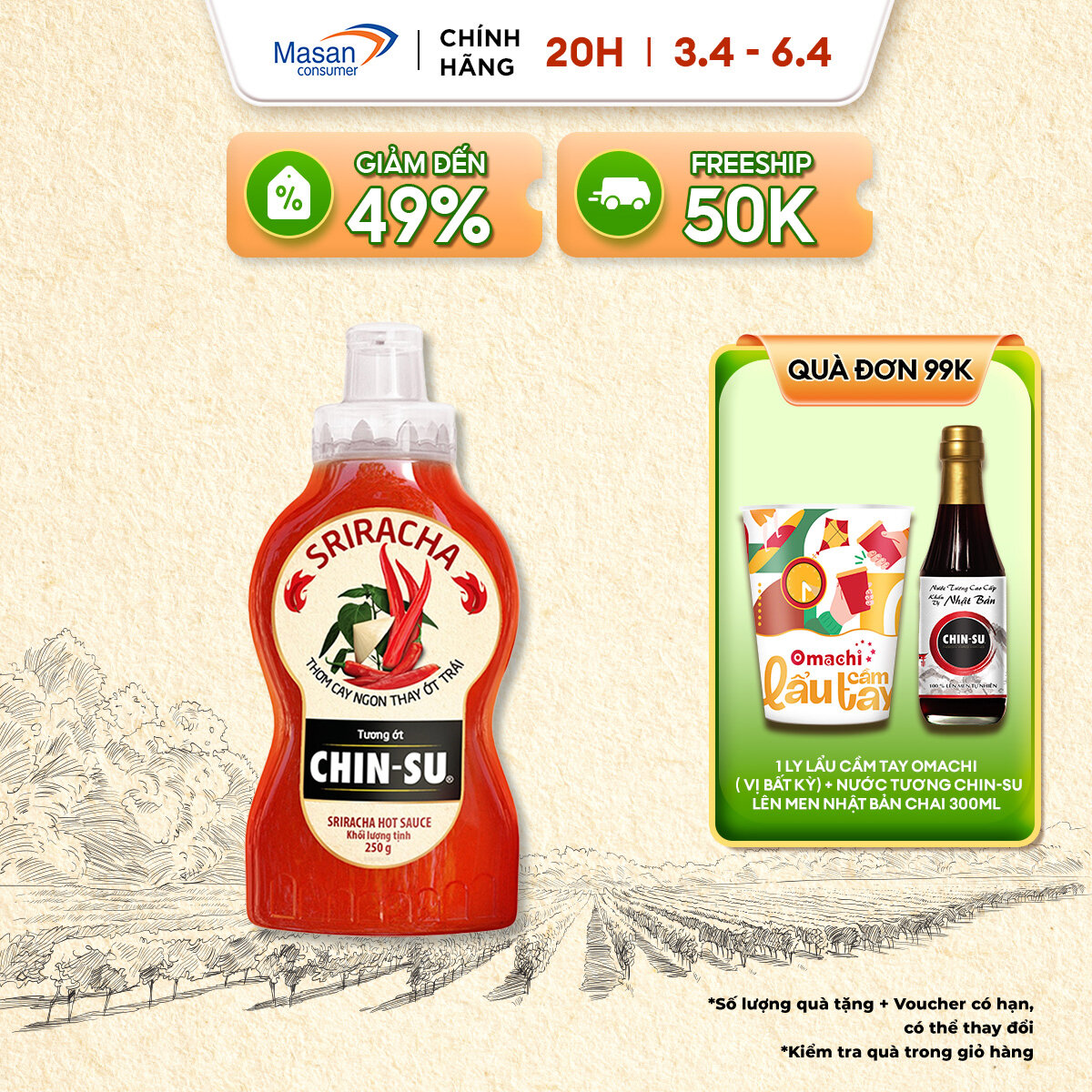 CHIN-SU Tương ớt Sriracha Chai 250G