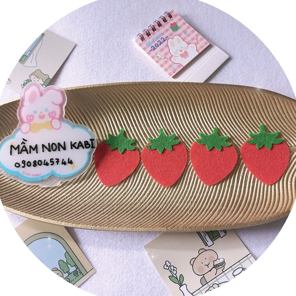 Túi 15 trái dâu vải nỉ cắt máy tinh xảo-đồ dùng trang trí,treo nôi,móc khoá ,đồ chơi mầm non