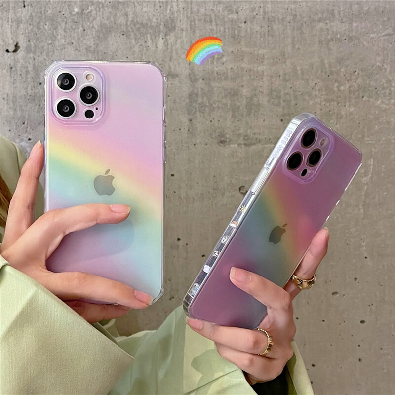 Ốp Điện Thoại Di Động Iphone 12 Gradient Cầu Vồng Instagram Ốp Mềm Bọc Toàn Bộ Đơn Giản Nổi Tiếng Trên Mạng Phong Cách Trong Suốt Xmax Mẫu Mới 8Plus Nữ 7P Chống Rơi X/Xs/XR Silicon X/Max