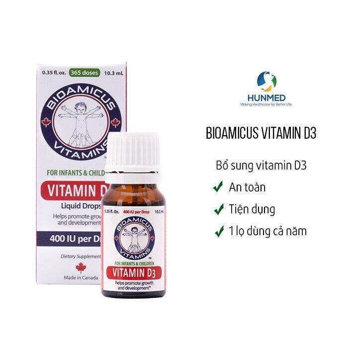 Bioamicus vitamin d3 - bổ sung vitamin d3 giúp phát triển xương, răng ở trẻ chai 10.3ml - canada