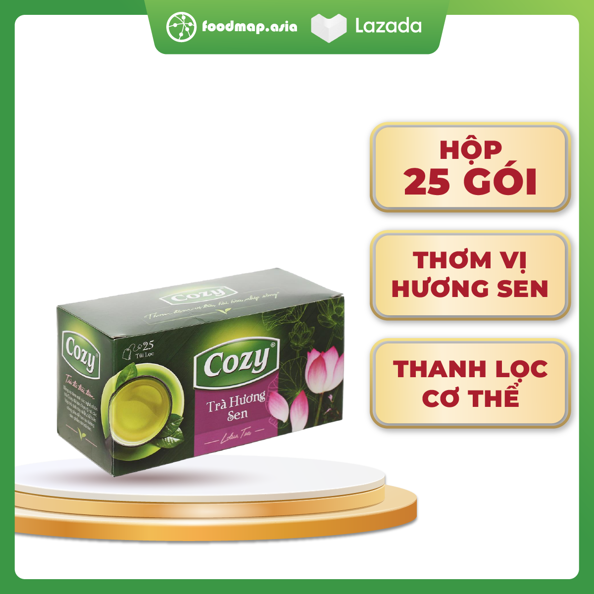 Trà xanh hương sen túi lọc - hộp 50g - cozy