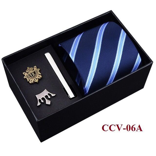 Bộ Cà vạt 8cm làm Quà tặng cao cấp, Kẹp cà vạt, Ghim cài áo thời trang Nam