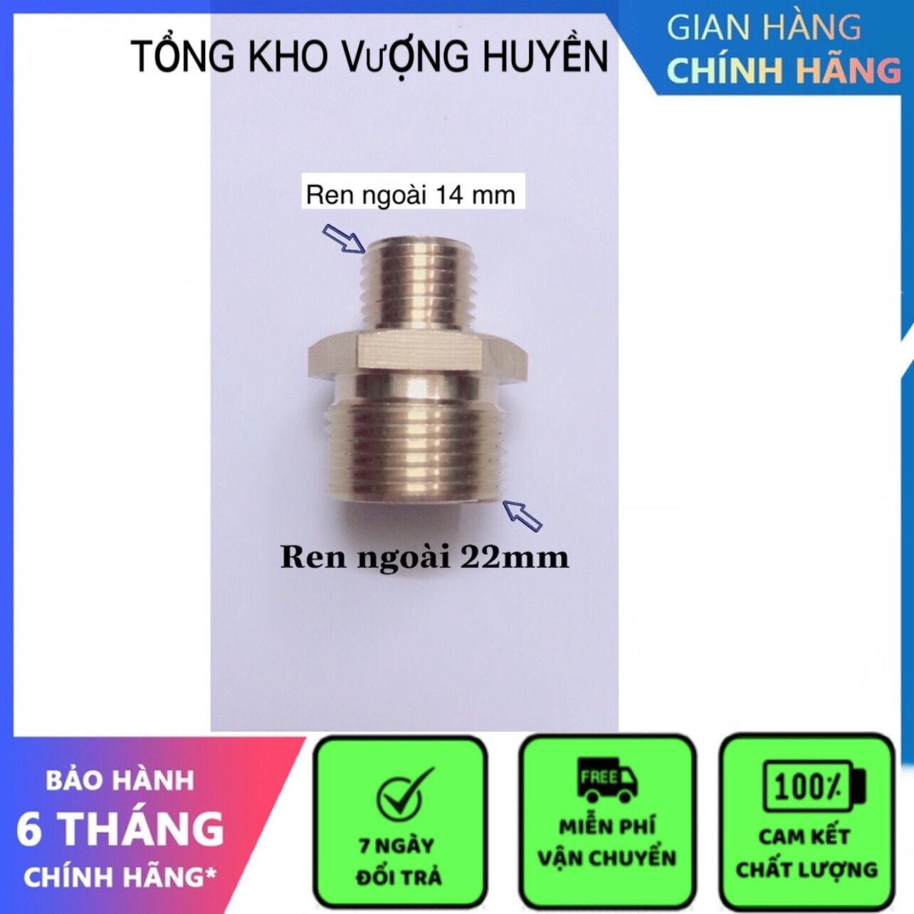 Nối chuyển ren ngoài 22mm sang ren ngoài 14mm bằng đồng thau