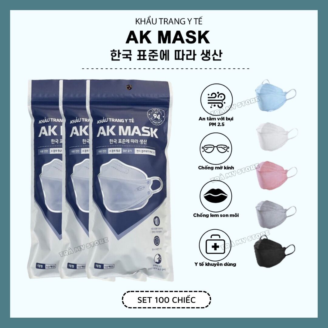Set 100 chiếc khẩu trang KF94 Hàn Quốc chính hãng AK MASK, khẩu trang y tế dày dặn chống vi khuẩn bụi mịn chất lượng