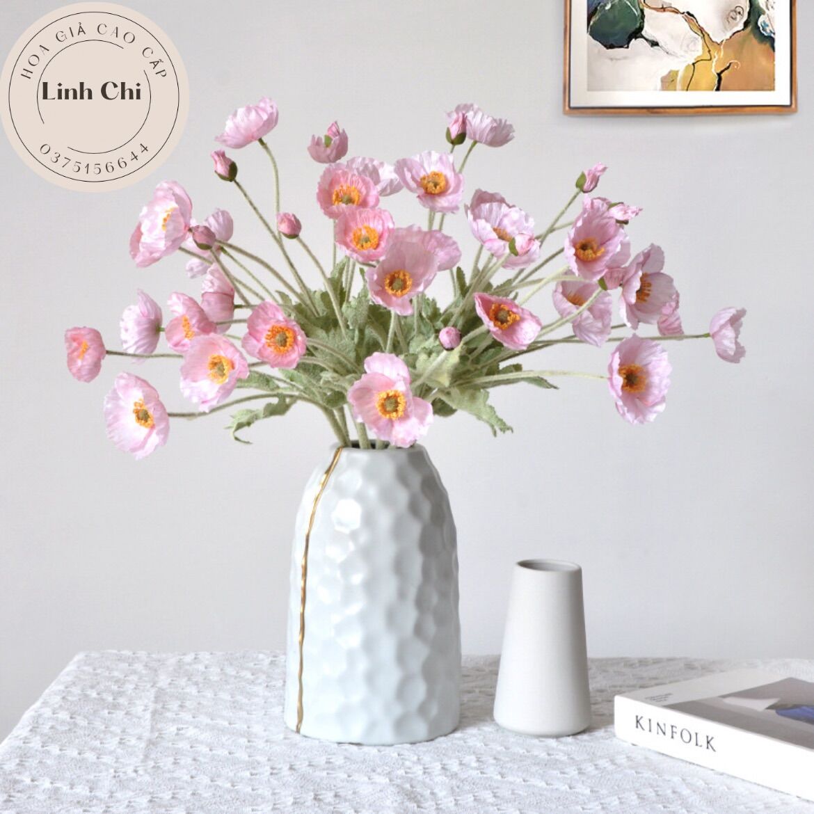 Bó 10 cành hoa anh túc nhân tạo decor trang trí nhà cửa, phòng làm việc