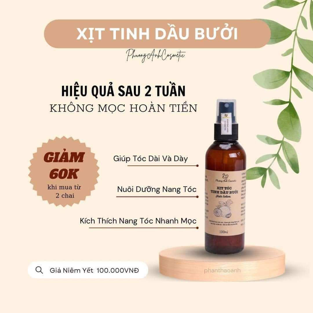 XỊT KÍCH MỌC TÓC TINH DẦU BƯỞI PHƯƠNG ANH COSMETICS