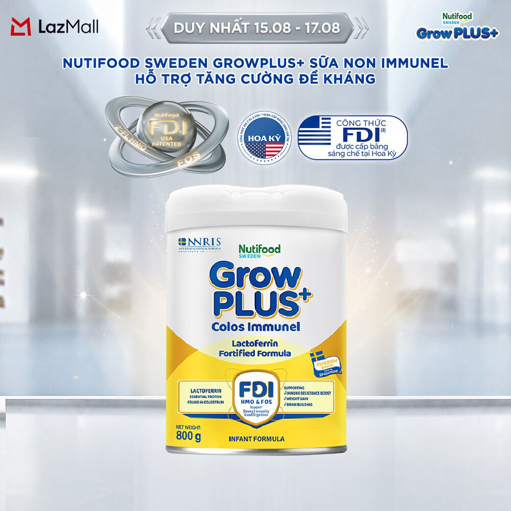 Sữa Bột Nutifood Sweden GrowPLUS+ Sữa Non Immunel từ 0 - 12 tháng lon 800 g (Bao bì tuỳ lô hàng)