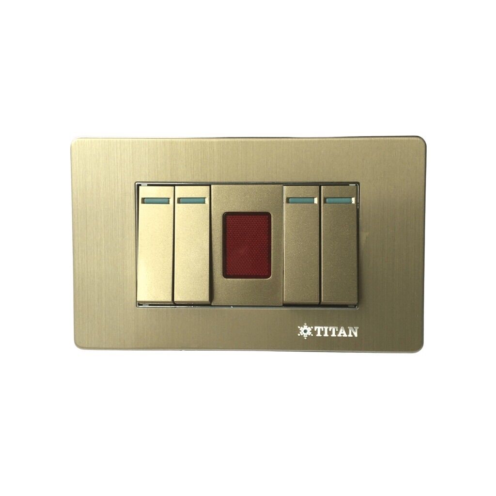 Mặt 4 Công Tắc 1 Chiều Có Đèn Báo Titan Gild
