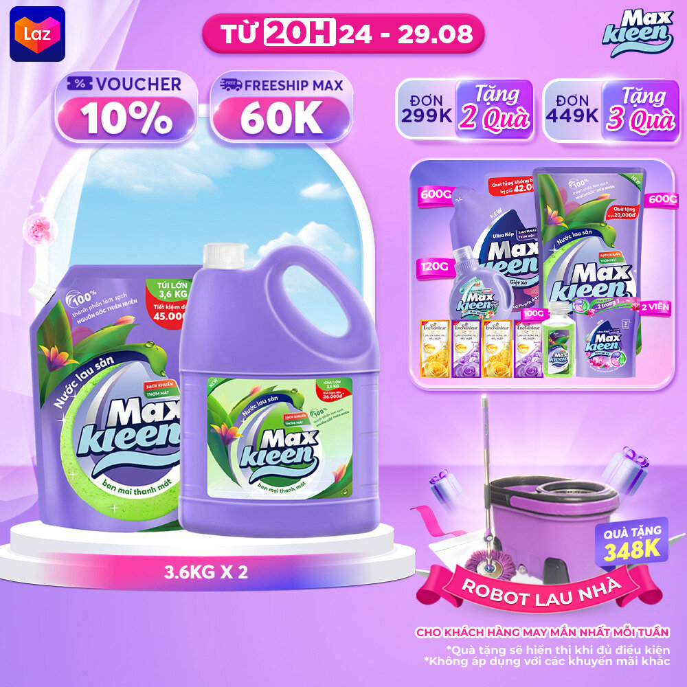 Combo nước lau sàn maxkleen 3.6kg - 1 chai 3.6kg + 1 túi 3.6kg
