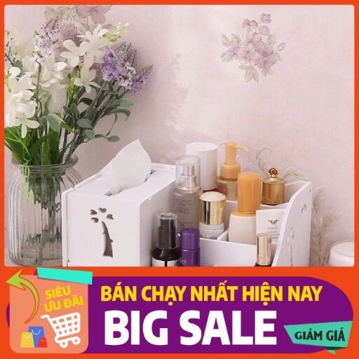Kệ đựng mỹ phẩm, khay đựng mỹ phẩm đồ trang điểm đa năng 2 tầng nhiều ô tiện ích