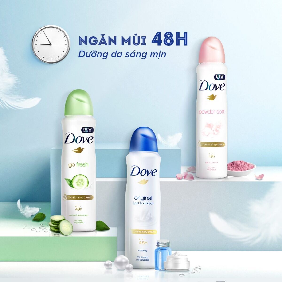 Xịt Khử Mùi Dove Original 48h - Xanh