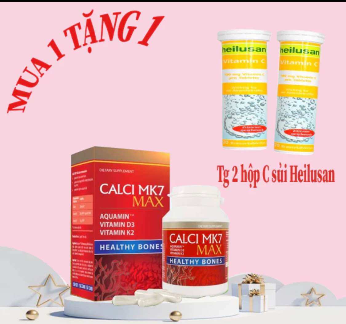 Canxi mk7 max - viên uống bổ sung canxi tảo đỏ tự nhiên, vitamin d3, mk7 hộp 60 viên