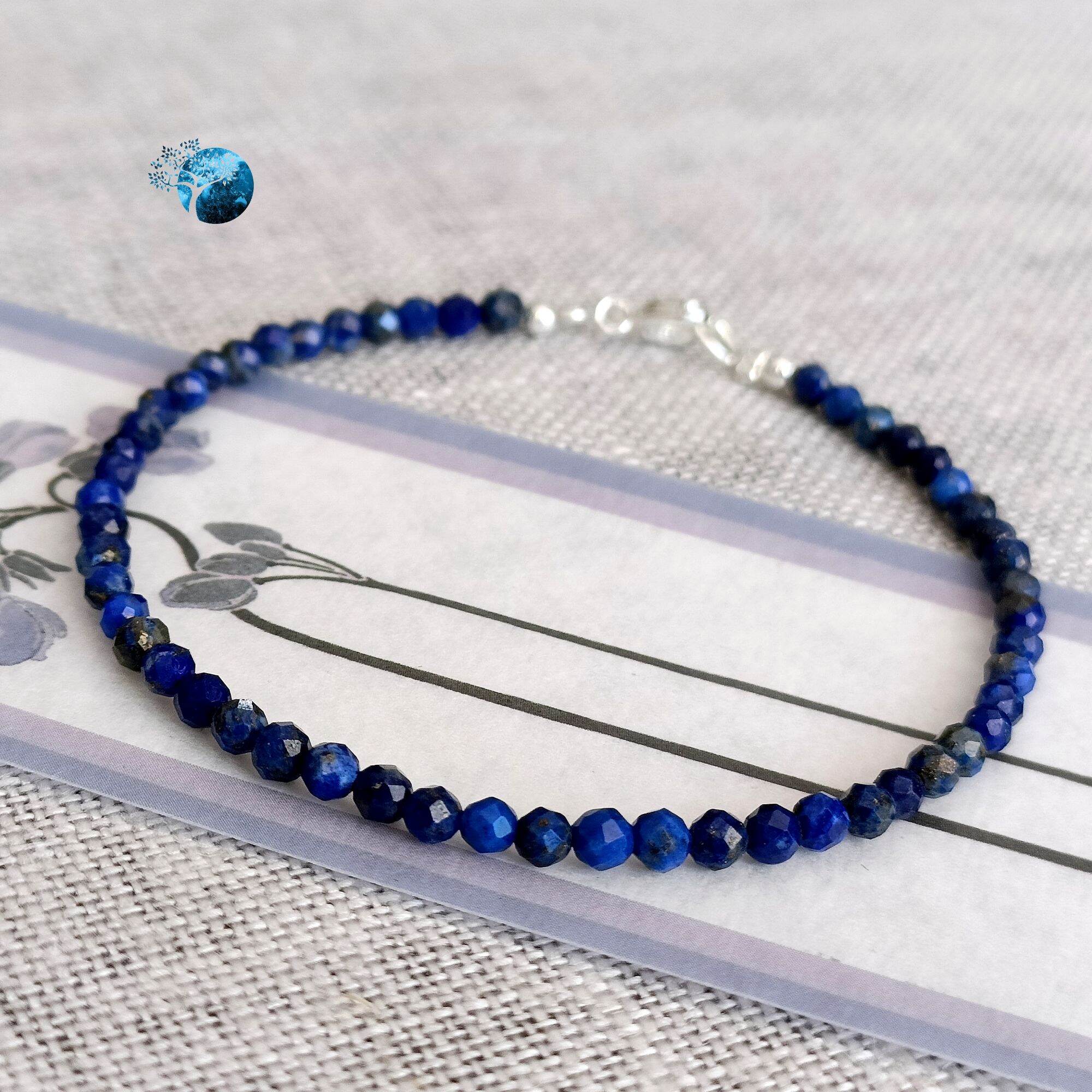 Vòng tay đá lapis lazuli cắt giác 3mm