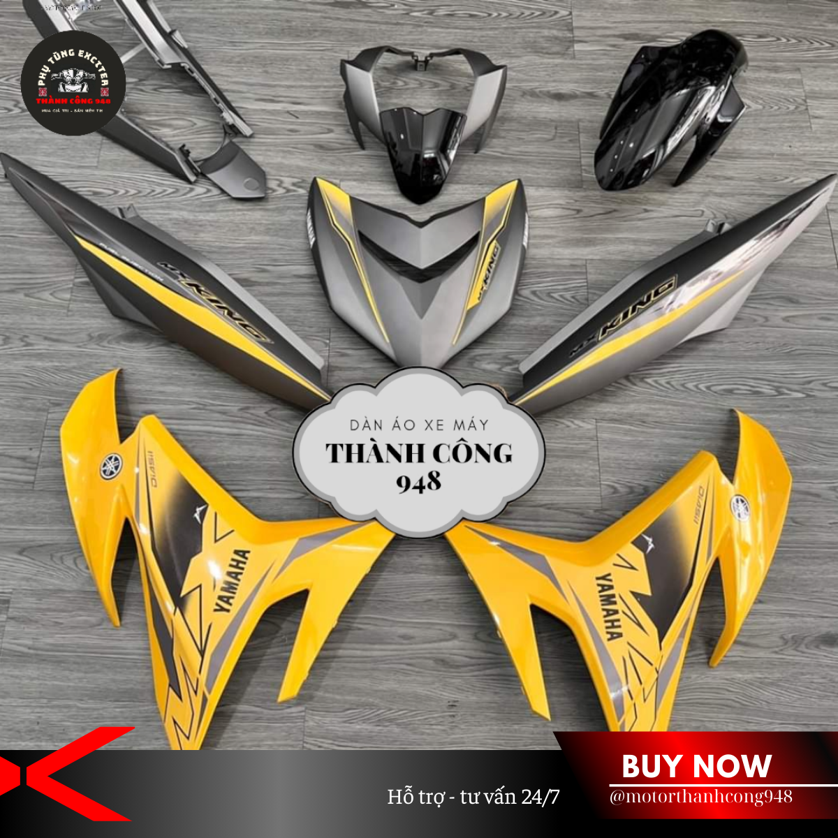 Dàn áo Exciter 150 Xám Vàng mẫu tem Y15ZR + Tặng Tem , Baga