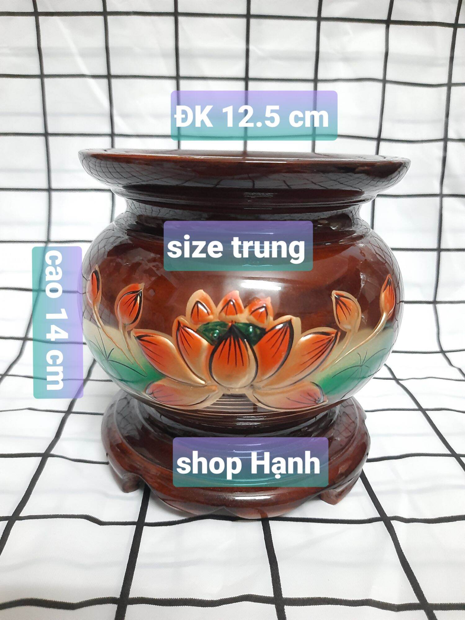 Lư hương gỗ chạm hoa sen có 5 size