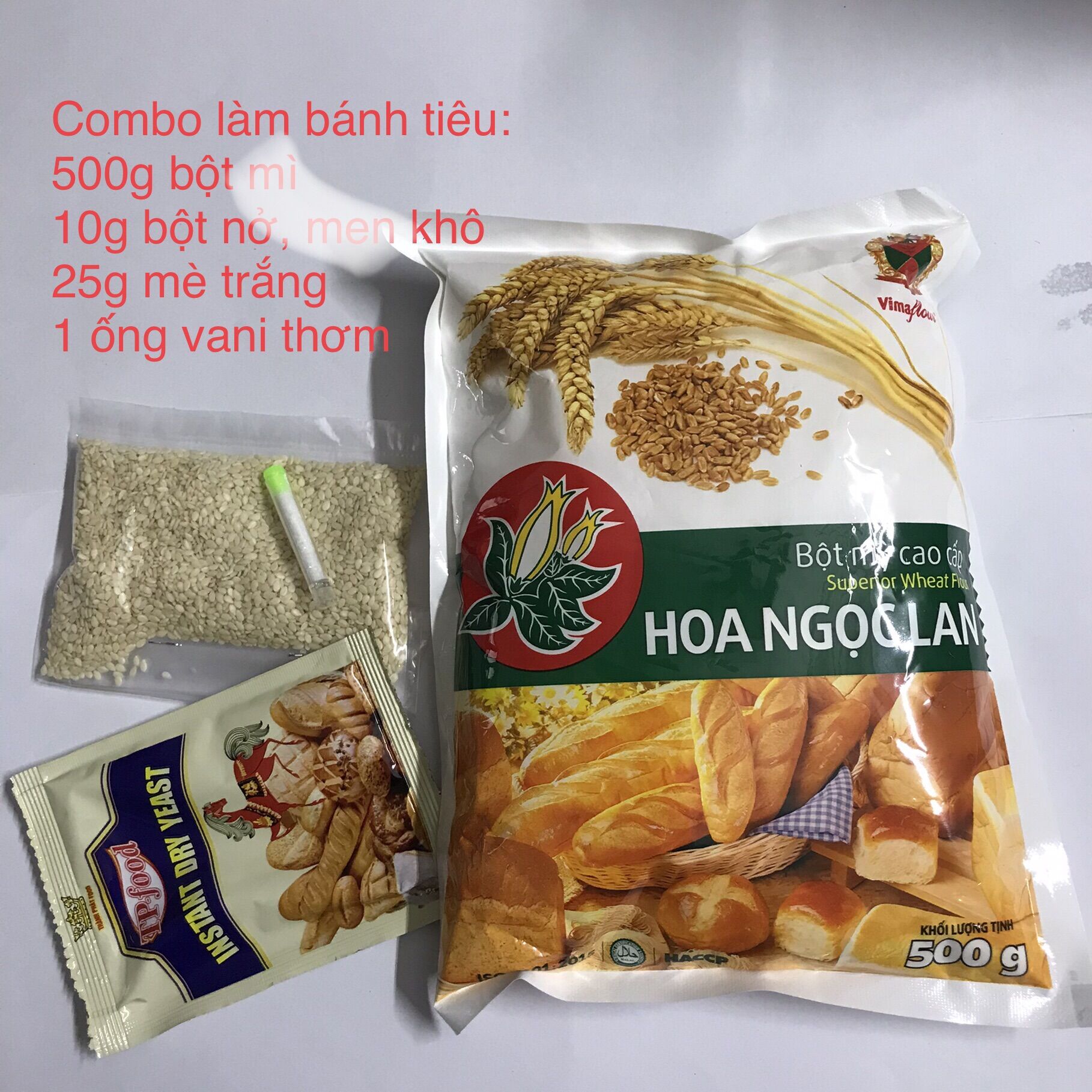 Combo làm BÁNH TIÊU đầy đủ bột, men khô, vừng, vani thơm