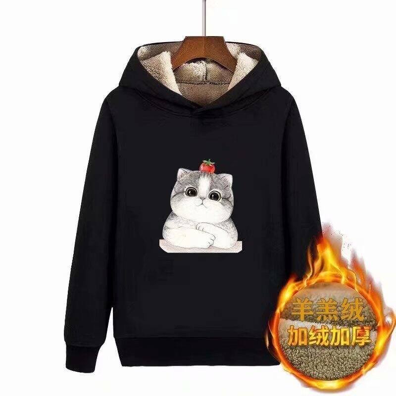 Áo Hoodie Len Dày Dặn Lót Lông Cừu Áo Giữ Ấm Mẫu Dày Màu Đen Trơn Không Mũ Nam Rộng Rãi Liền Mũ Chui Đầu Mùa Đông