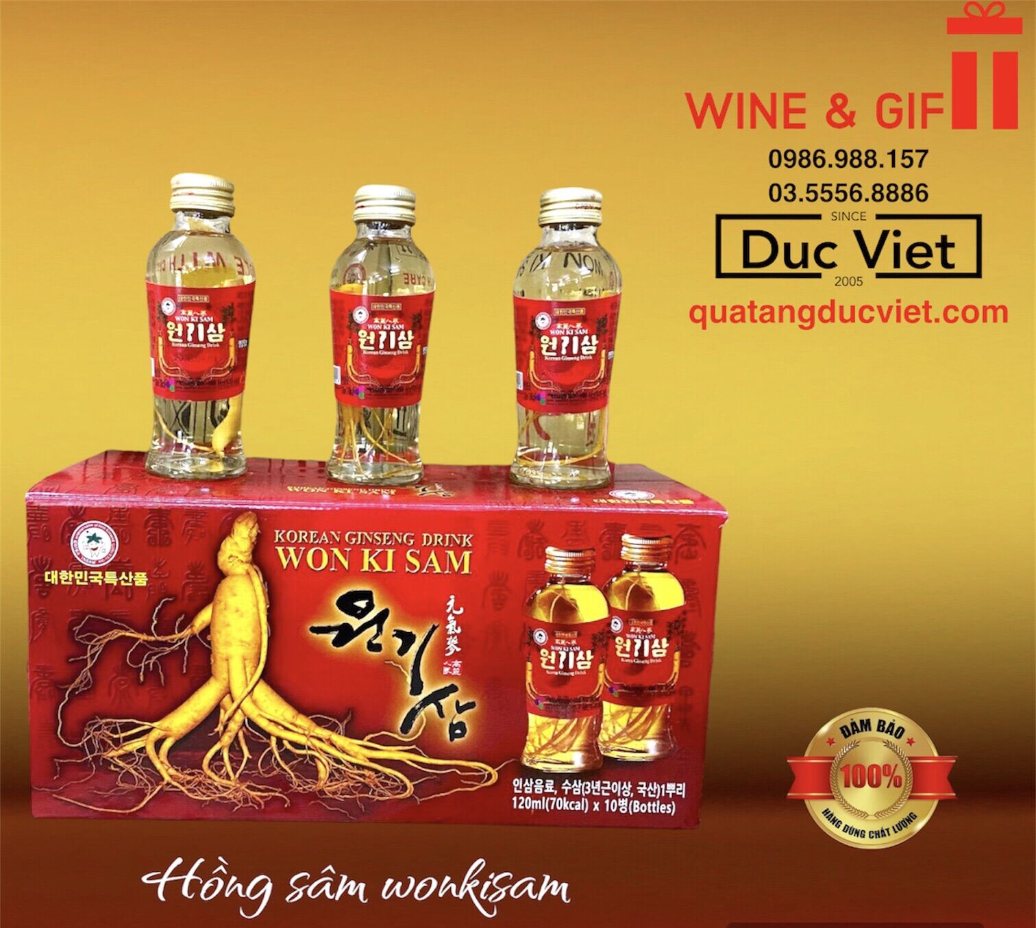 [HCM]Nước Hồng Sâm Có Củ Won Ki Sam (120 ml x 10 chai)
