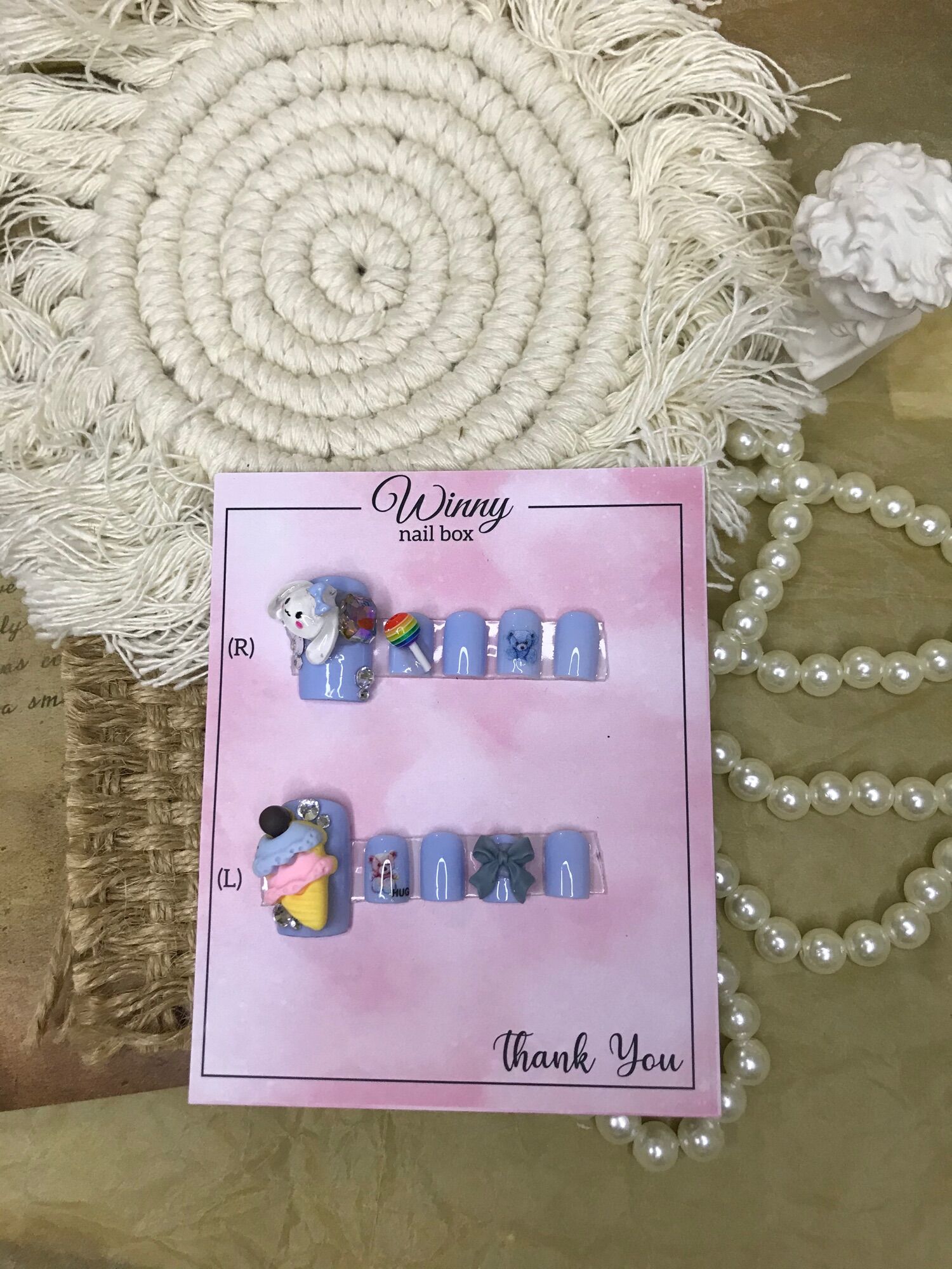 Nailbox móng up móng giả chân xanh mastel kem