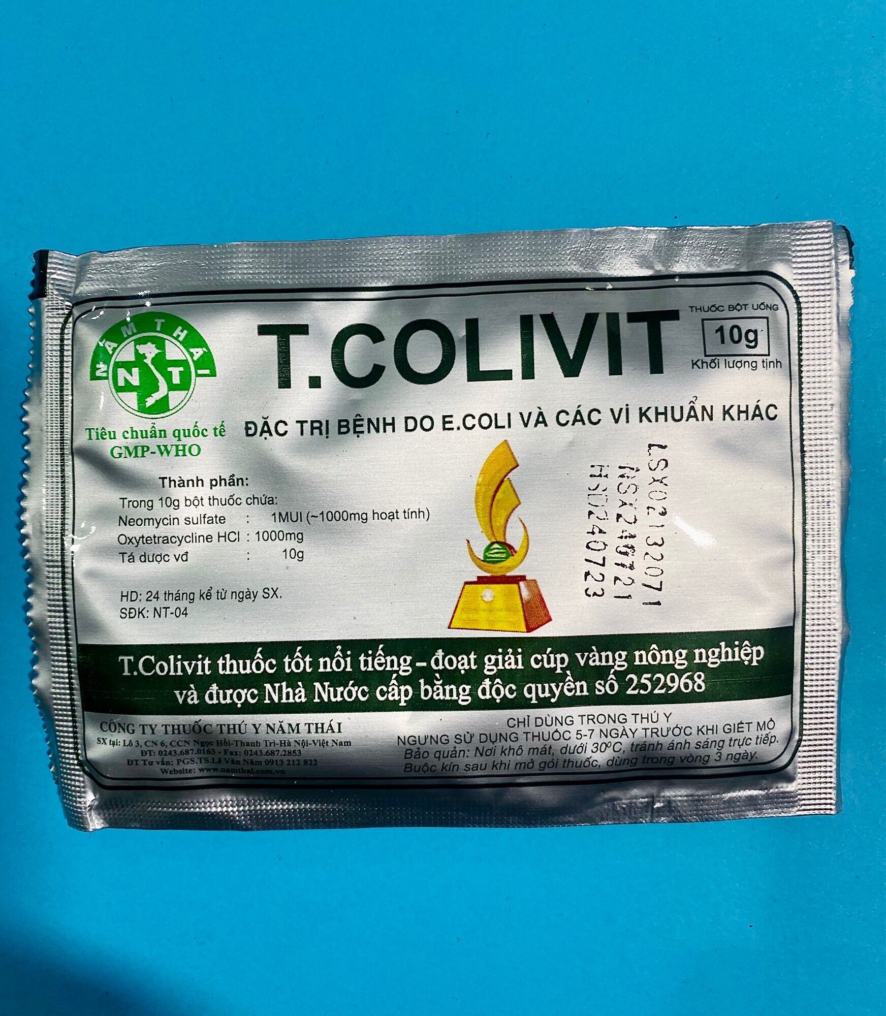Nam Thái Combo 3 gói T.Colivit(10Gr) Tiêu chảy phân xanh, phân trắng, phân vàng, tht, hen khẹc dùng trong Thú Y