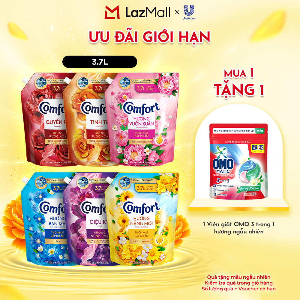 Nước Xả Vải Comfort Thơm Mát Gấp 10 Lần / Hương Nước Hoa 100 Giờ Lưu Hương Túi 3.7L (bao bì tùy lô nhập hàng)