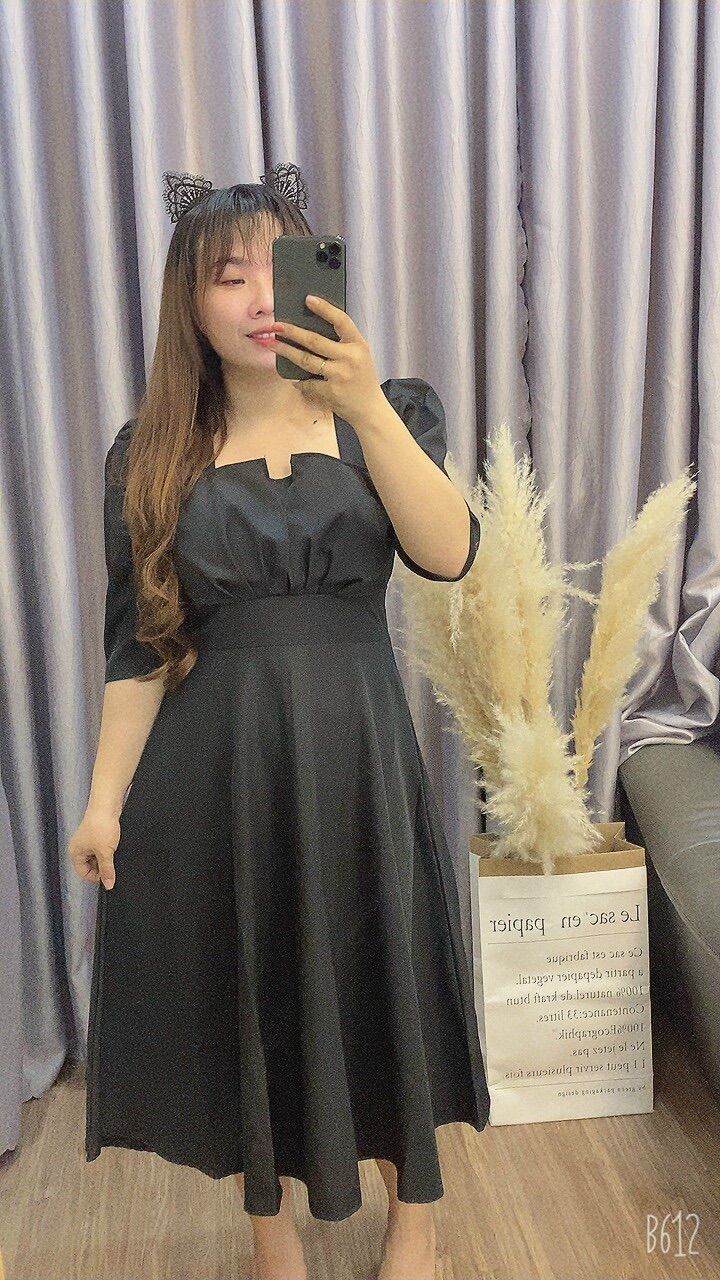 [Ảnh thật] 50=>90kg Bigsize ĐẦM DỰ TIỆC CỔ VUÔNG TIỂU THƯ