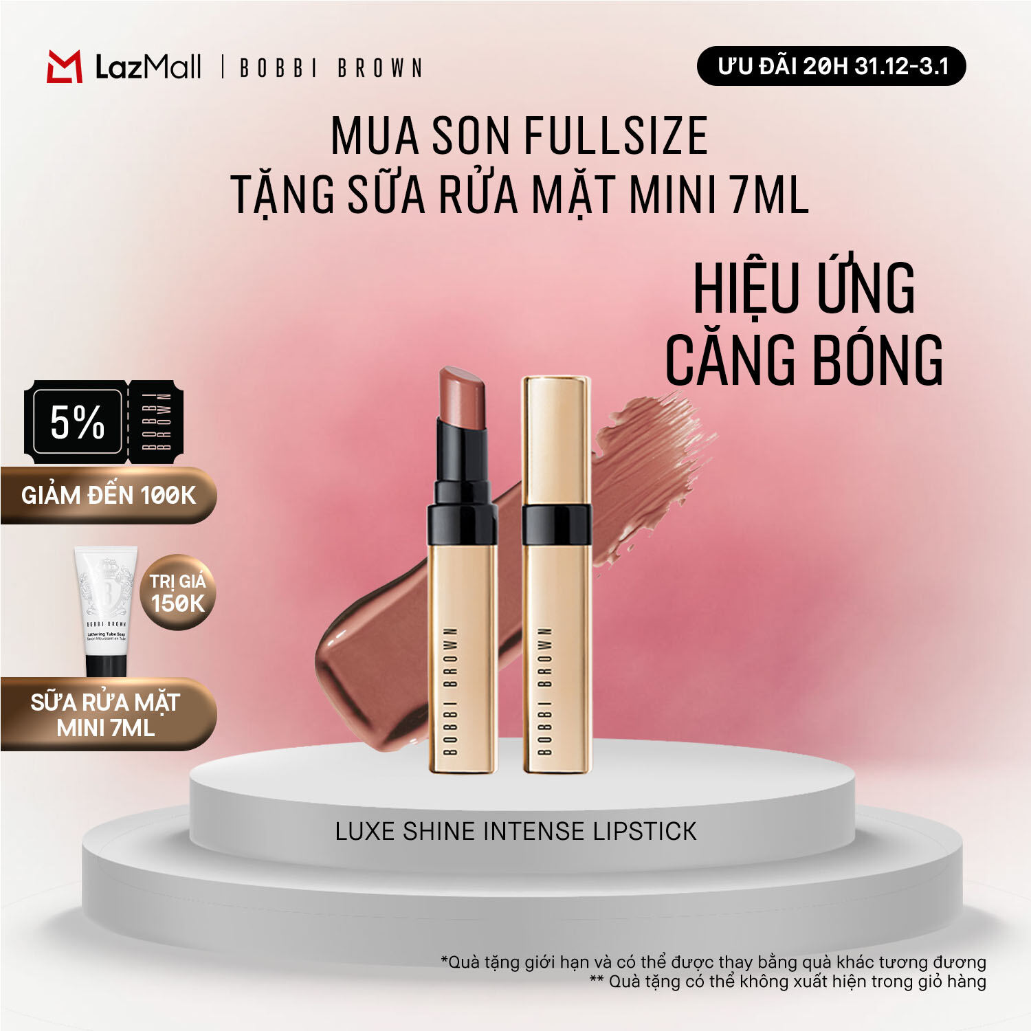   ĐỘC QUYỀN 20H 31.12 - 3.1  Bobbi Brown Luxe Shine Intense Lipstick | Son bóng dạng thỏi với độ dưỡng cao và màu đậm nét 