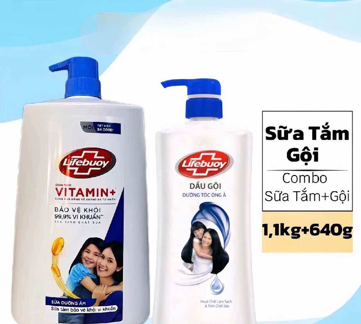 Combo tắm 1,1kg + Gội 640g Lifebuoy dưỡng tóc Óng ả..có 2 mùi..