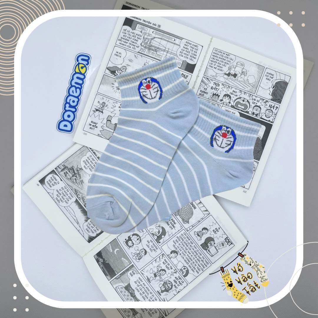 VỚ TẤT CỔ NGẮN DORAEMON XANH BIỂN NHẠT
