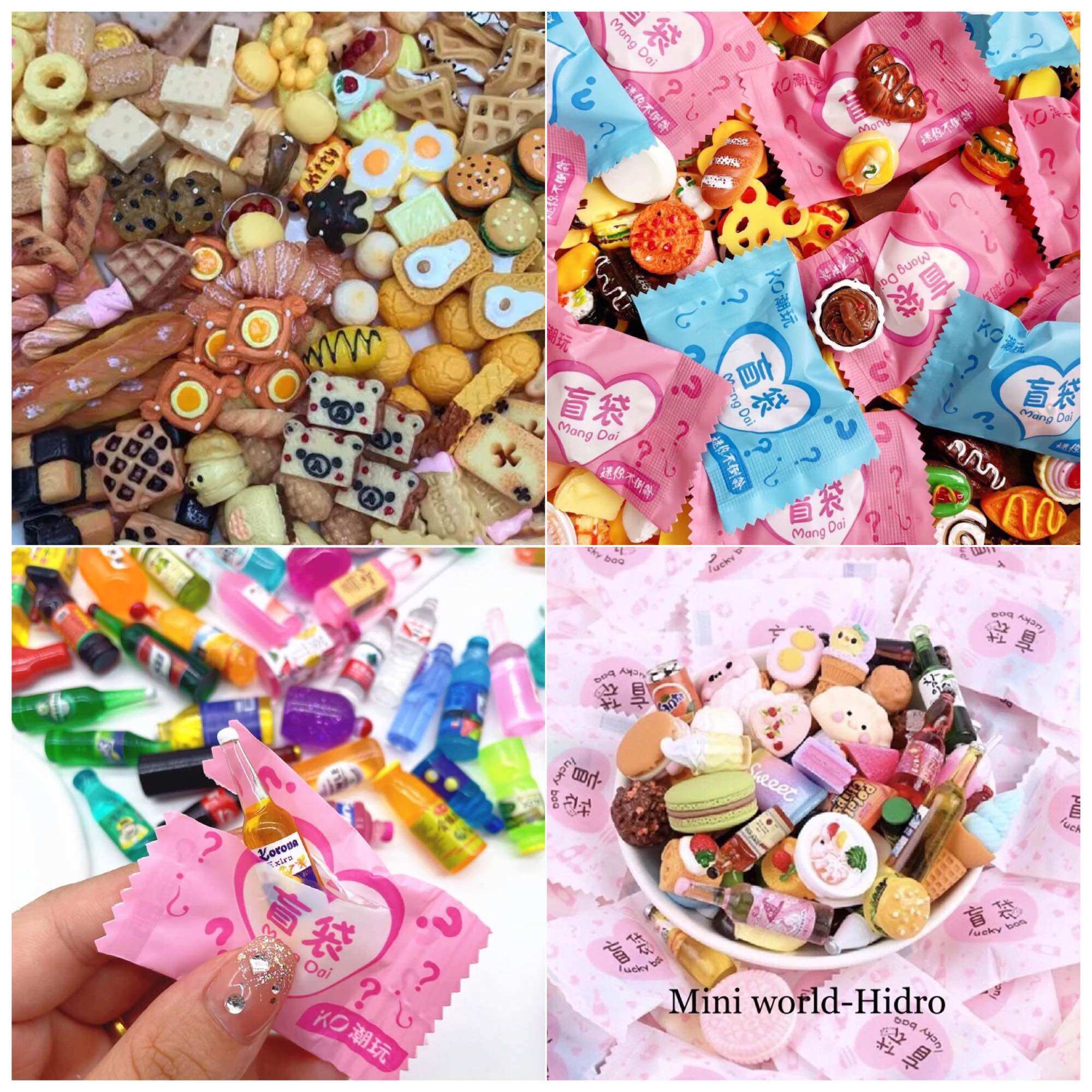 Combo Charm túi mù đồ chơi đồ cute giá rẻ quà tặng học sinh hình chai nước đồ ăn mini tí hon làm đồ trang trí handmade