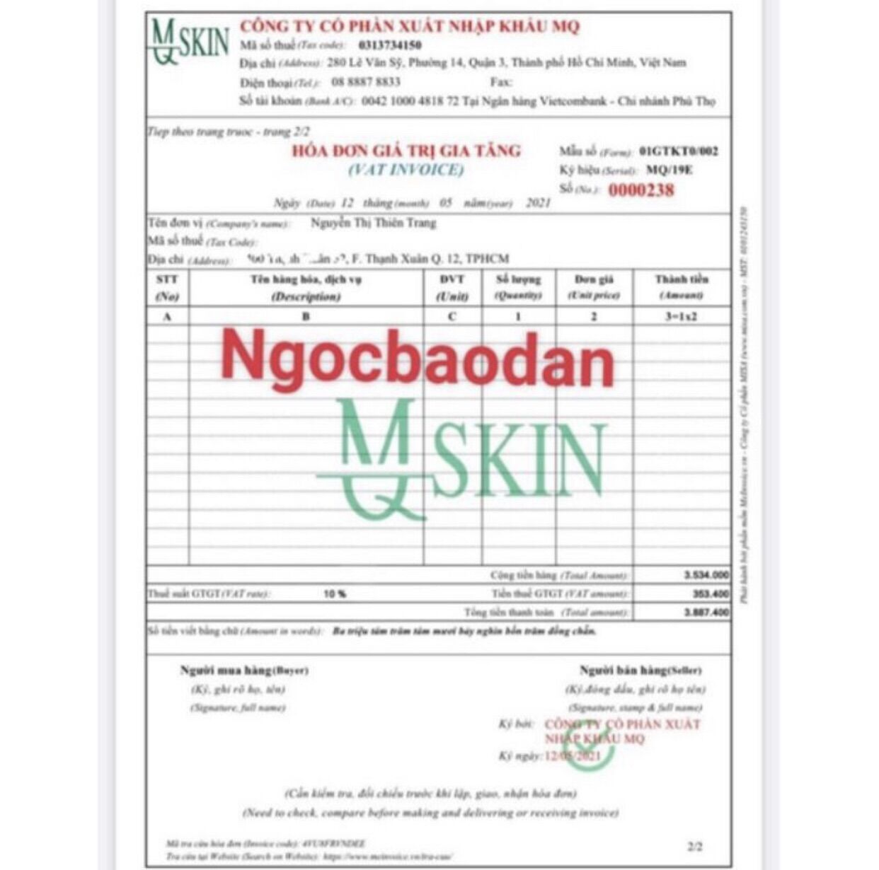 Kem Body Cốt Thái MQ Skin