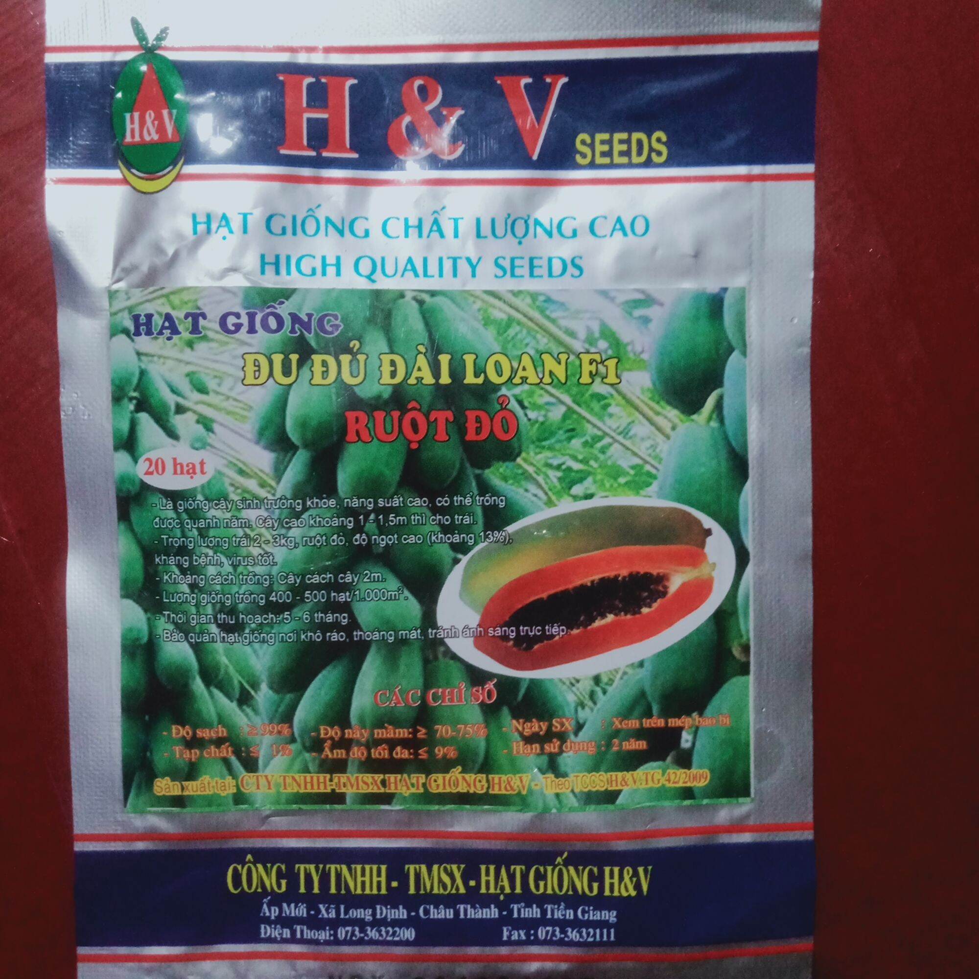 Hạt giống đu đủ đài Loan ruột đỏ 20 hạt