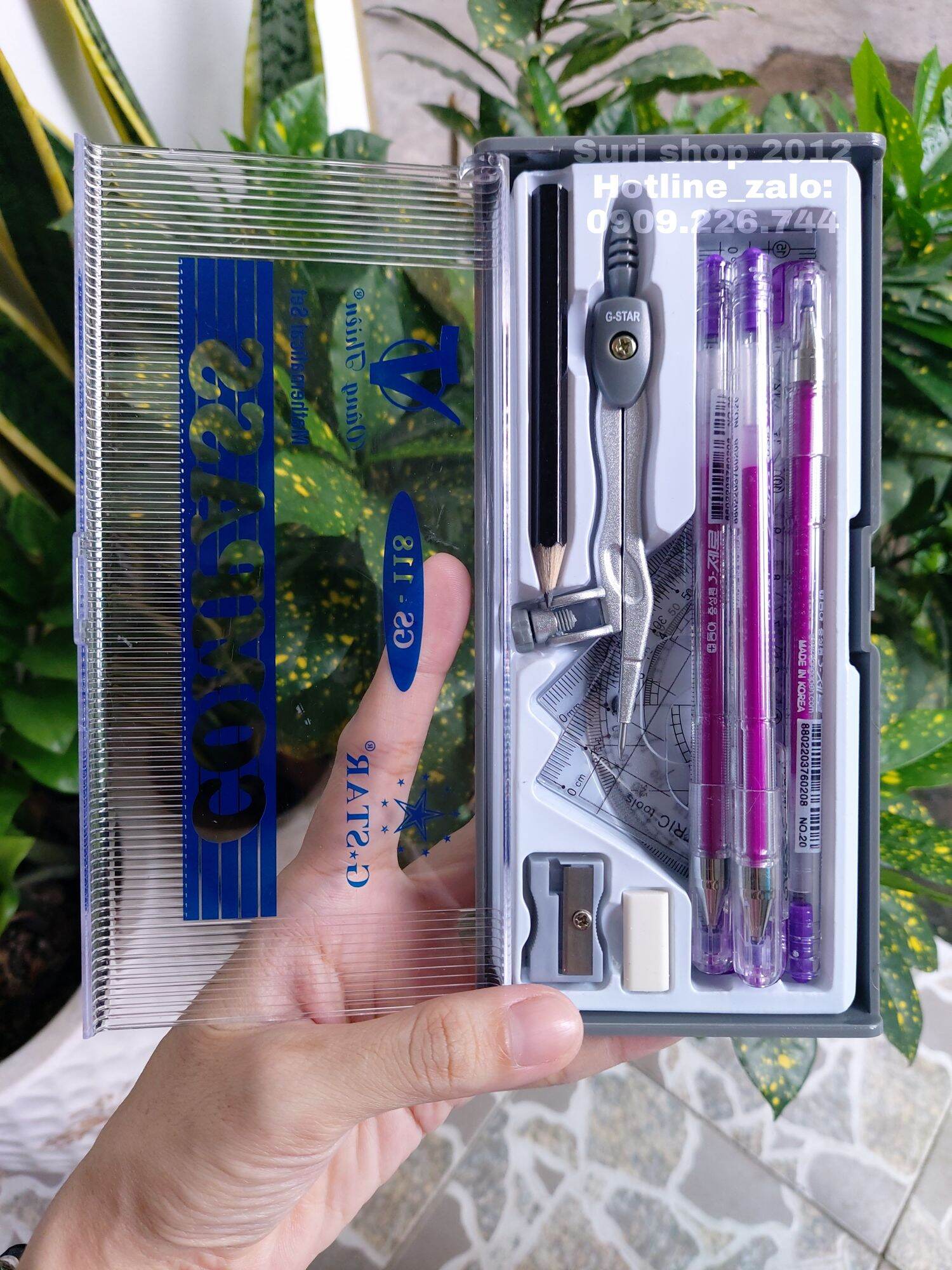 01 bộ compa 7 món ( tặng kèm viết chì + gôm tẩy )