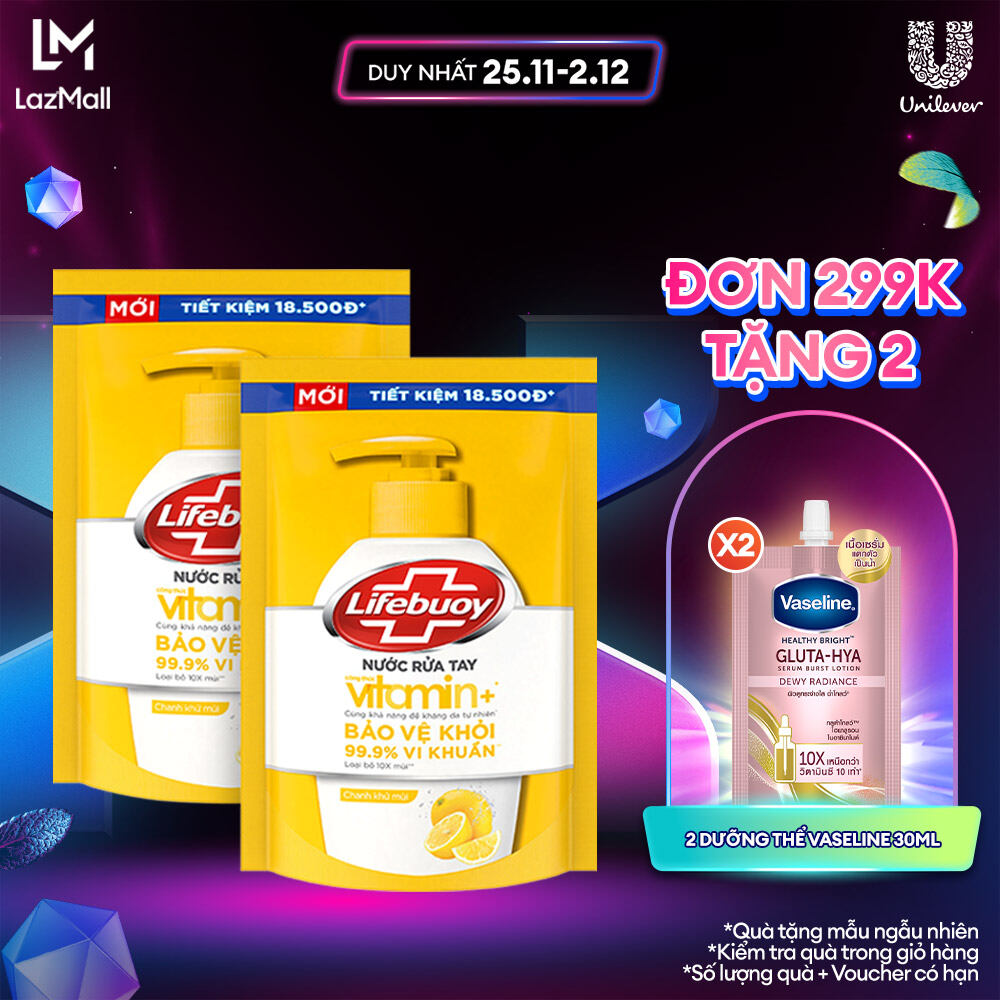 Combo 2 Nước Rửa Tay Lifebuoy Công thức Vitamin+ Chanh Khử Mùi Túi 400g