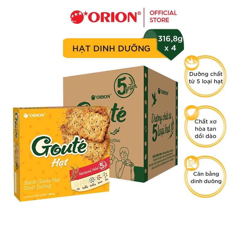Bánh Orion Goute Hạt dinh dưỡng Mè giòn tan hộp 8 gói