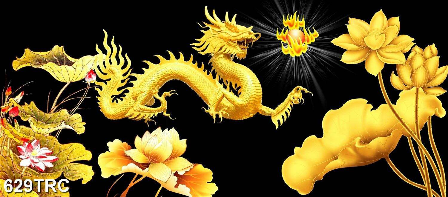 TRANH DÁN TƯỜNG 3D CON RỒNG 629TRC TRANH HOA SEN VÀNG DÁN TƯỜNG