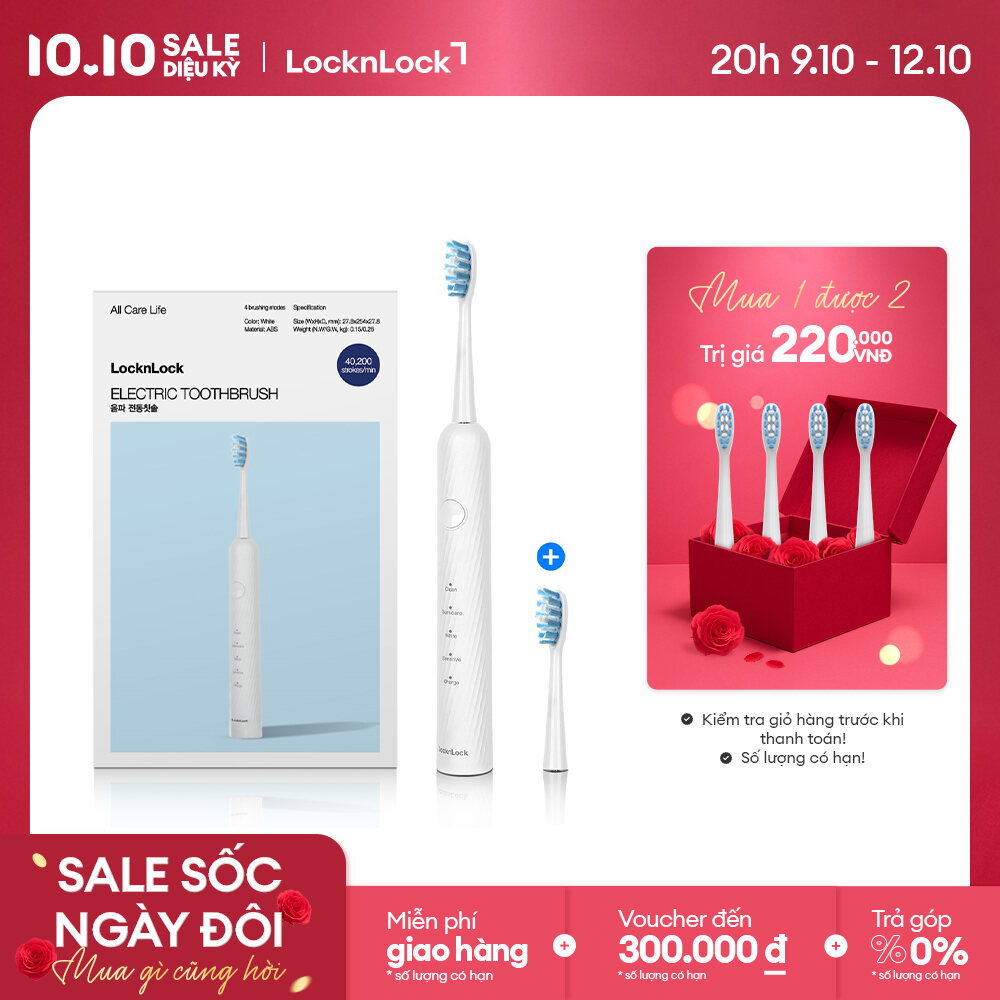 Bàn chải đánh răng điện Lock&Lock Sonic Electric Toothbrush 40,000 VPM ENR331WHT - Công suất 1.8W - Màu trắng