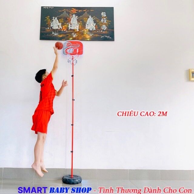 Trụ sắt chơi bóng rổ cao 2m (Full phụ kiện) tùy chỉnh độ cao, đồ chơi bóng rổ thể thao cho bé