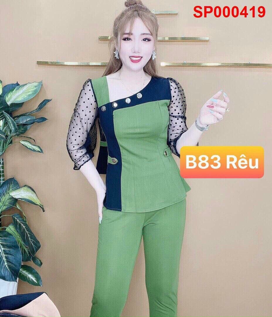 Đồ bộ thun cát hàn 4 nút xéo ngực 419