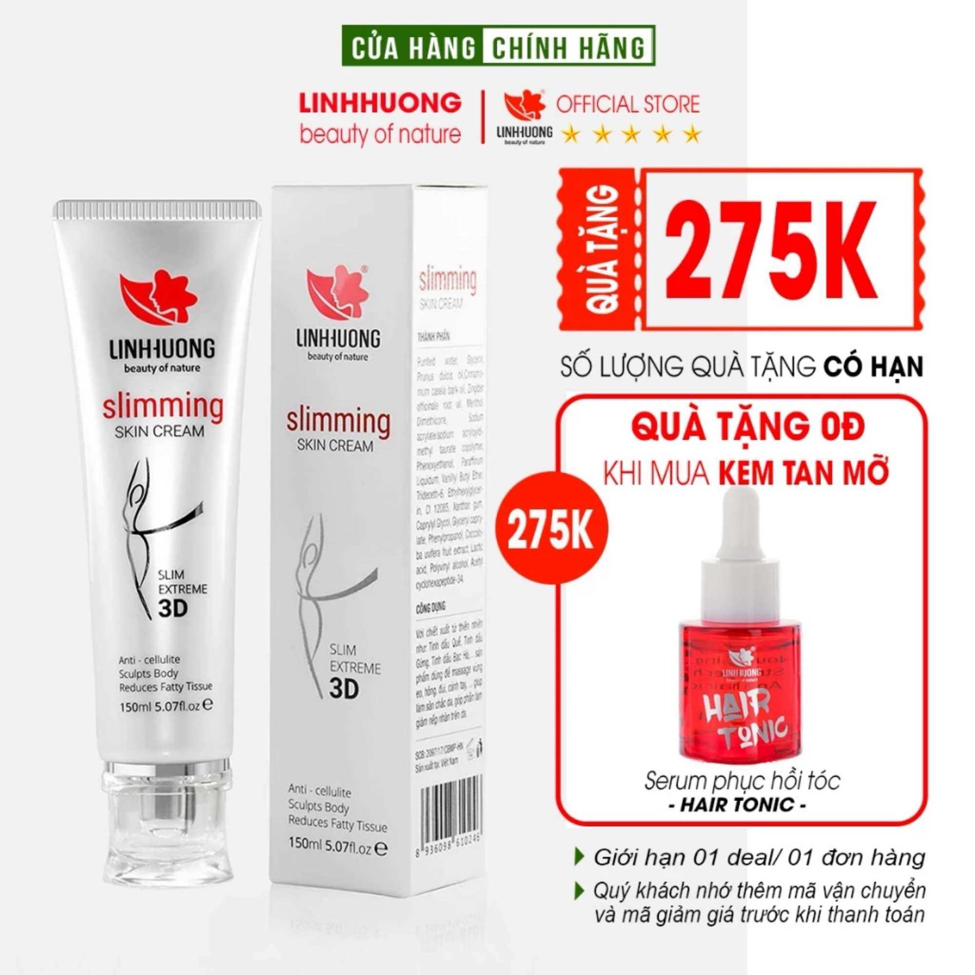 Kem tan mỡ Linh Hương Slimming Skin Cream hỗ trợ massage làm tan mỡ bụng, tan mỡ đùi và cánh tay dung tích 150ml