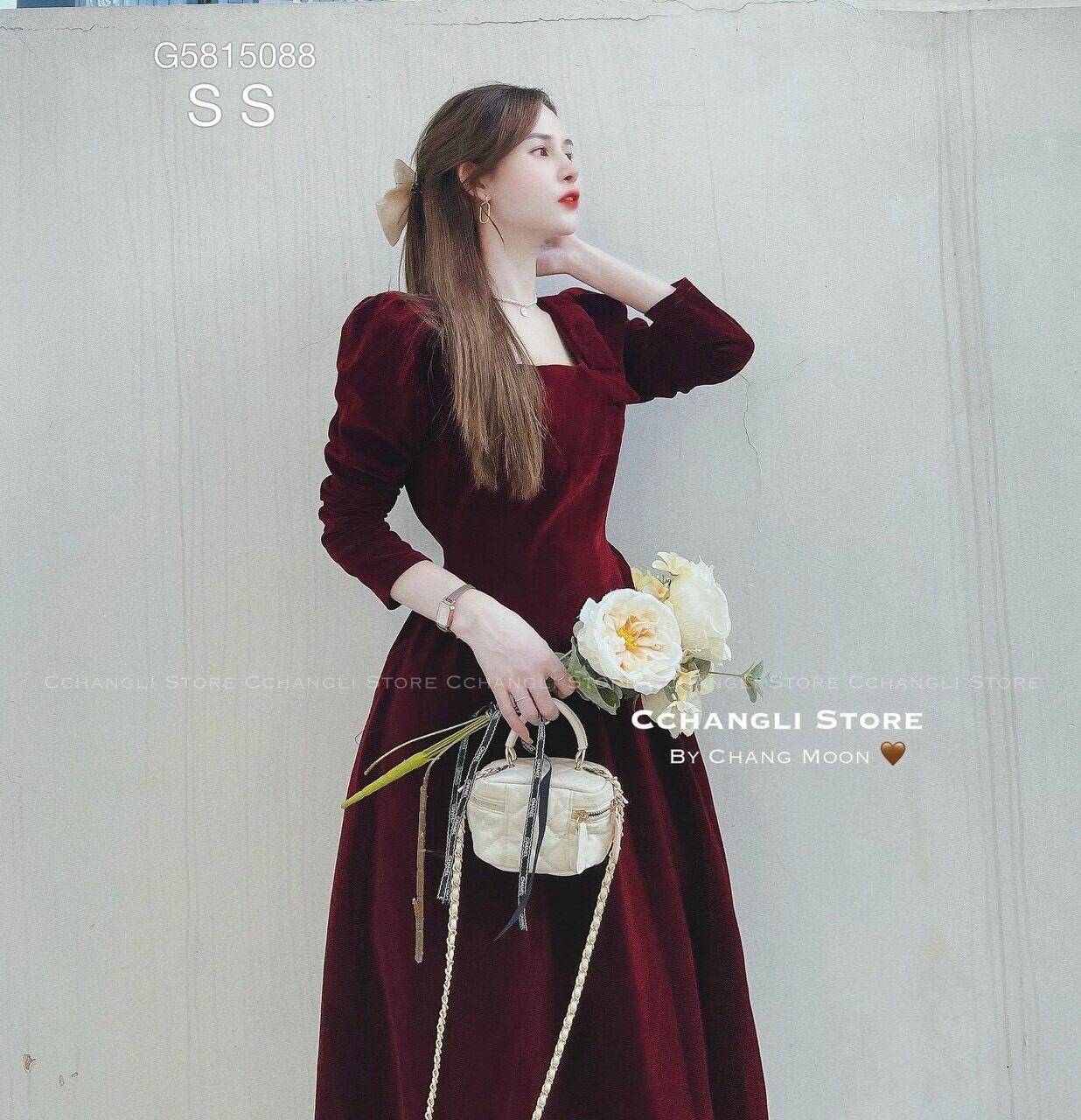Đầm midi cổ vuông TP sang chảnh
