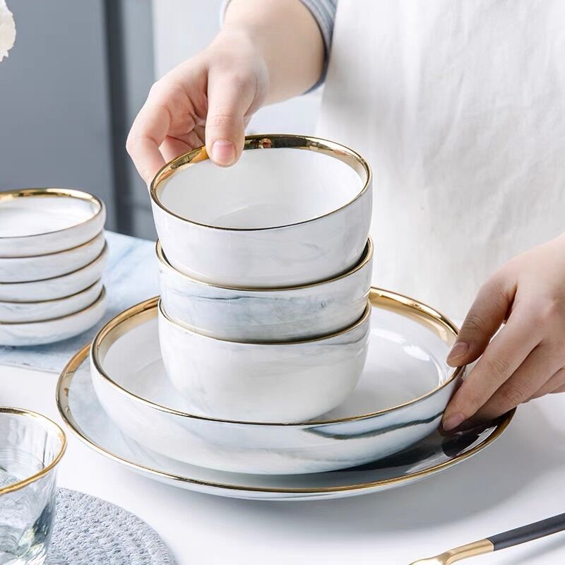 Bộ chén , đĩa , bát ăn cao cấp ghi vân đá 32 chi tiết