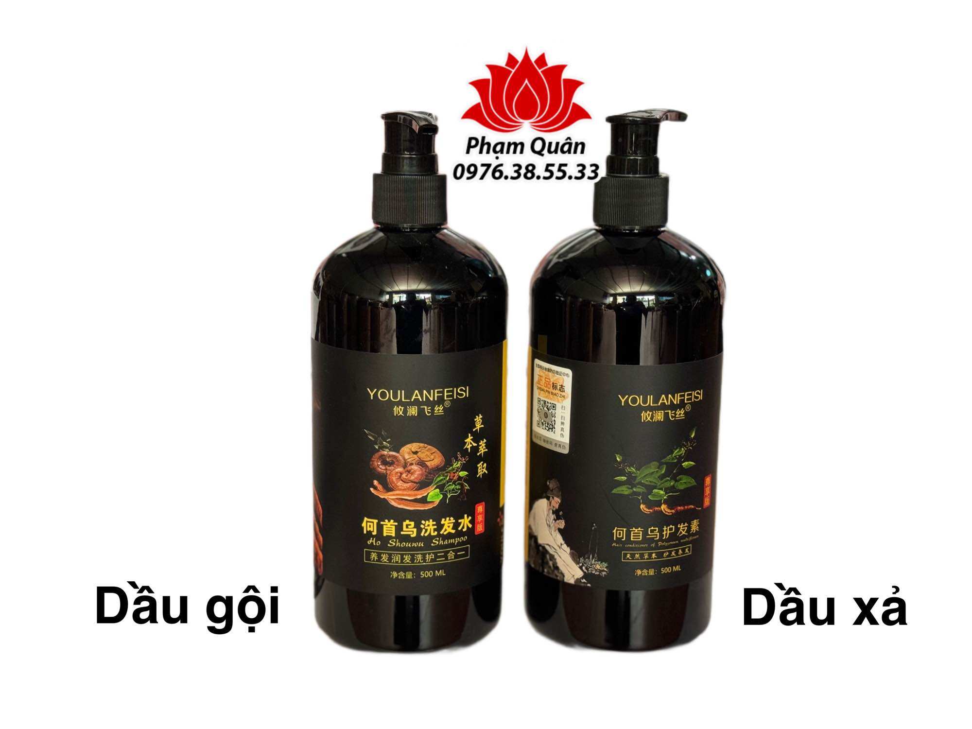 Cặp dầu gội thảo dược hà thủ ô- linh chi 500ml