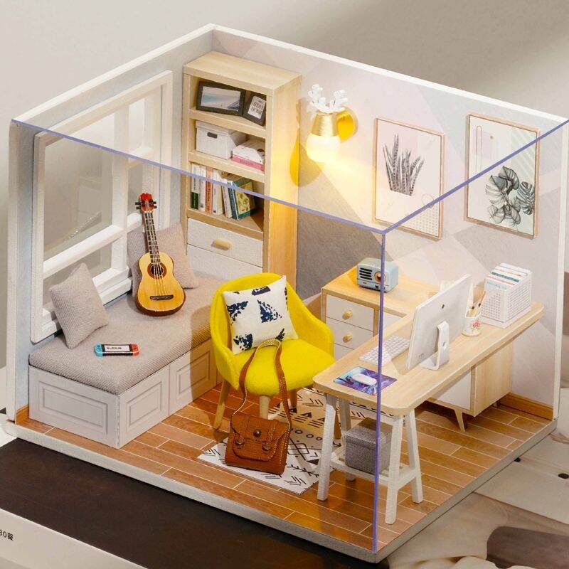 Kèm Mica và keo dán - Mô hình nhà gỗ búp bê lắp ráp DIY - QT007 Study Room