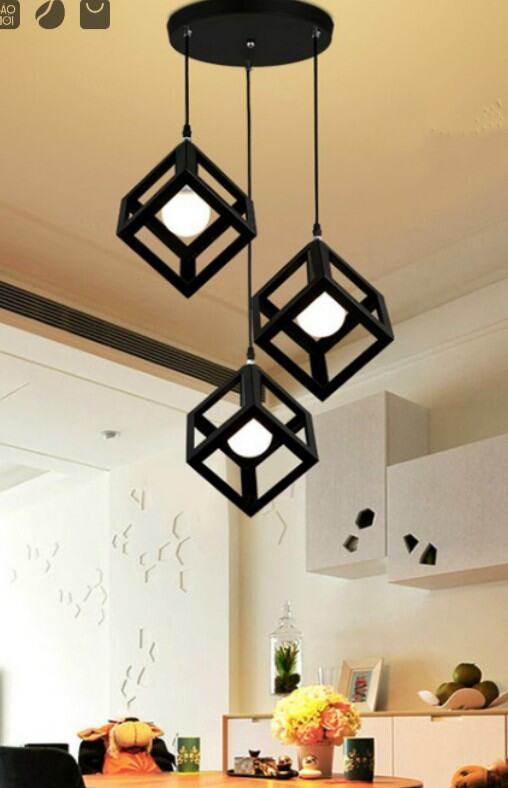 Đèn thả trần khung sắt vuông (decor bàn ăn, phòng khách, quán caffe)